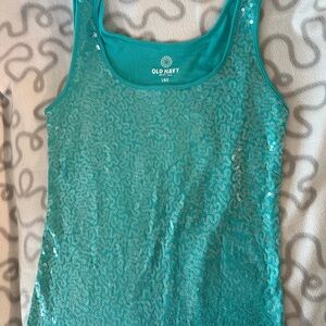 Ladies turquoise sequin front Old Navy tank top - Sz L